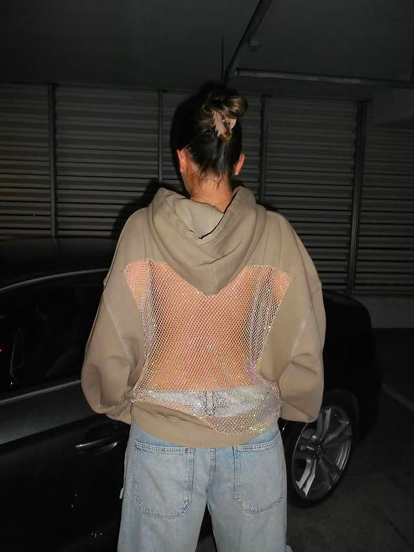Crystal Mesh Hoodie - Mocha
