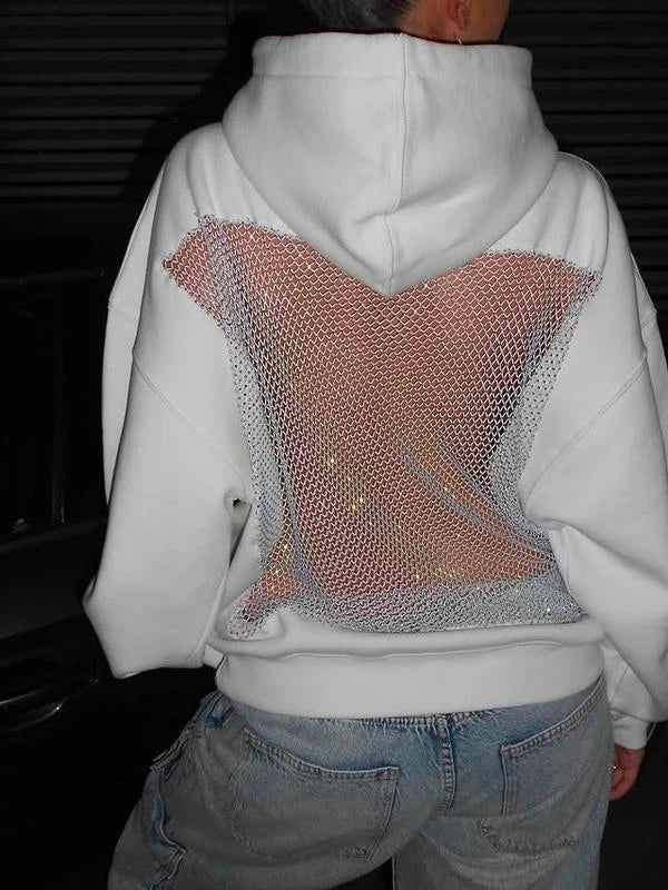 Crystal Mesh Hoodie - White